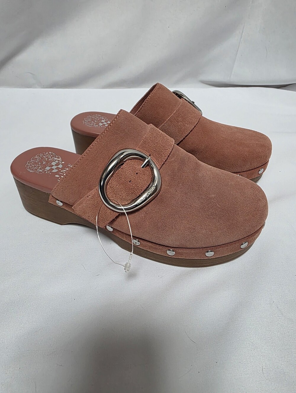 Vince Camuto Canzenee Coral Pink Suede Buckle Clog Mules Size 6.5